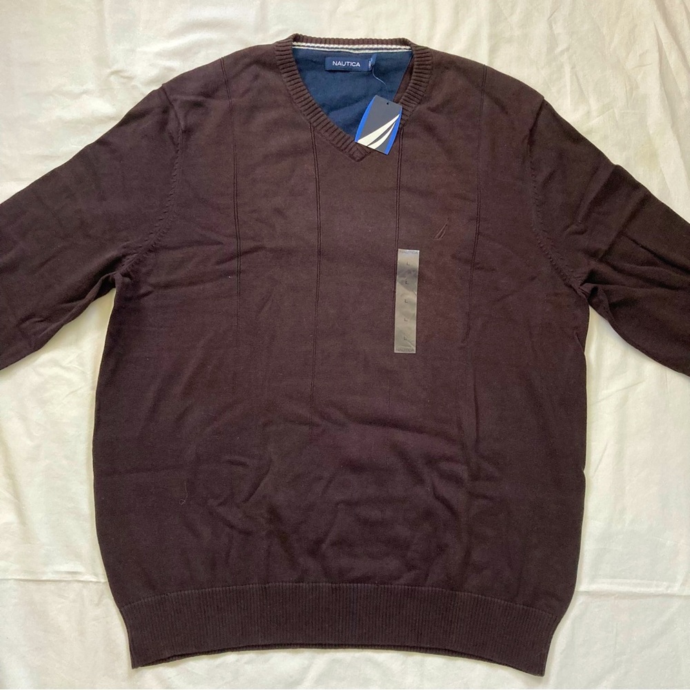 Vintage Nautica V-Neck Cotton Pullover Sweater Mens Size L